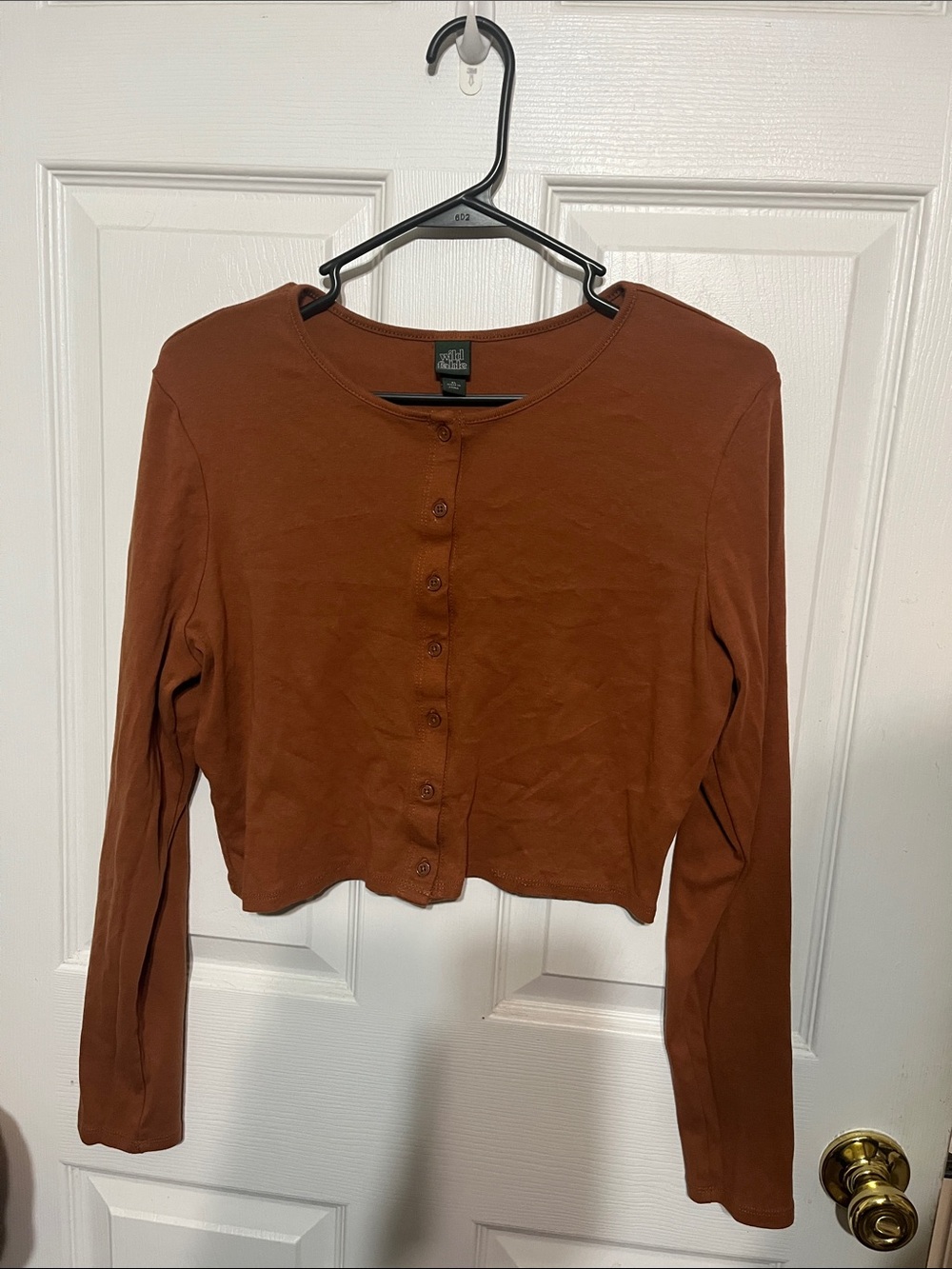wild fable Rust Brown Cropped Button-Up Long Sleeve Top